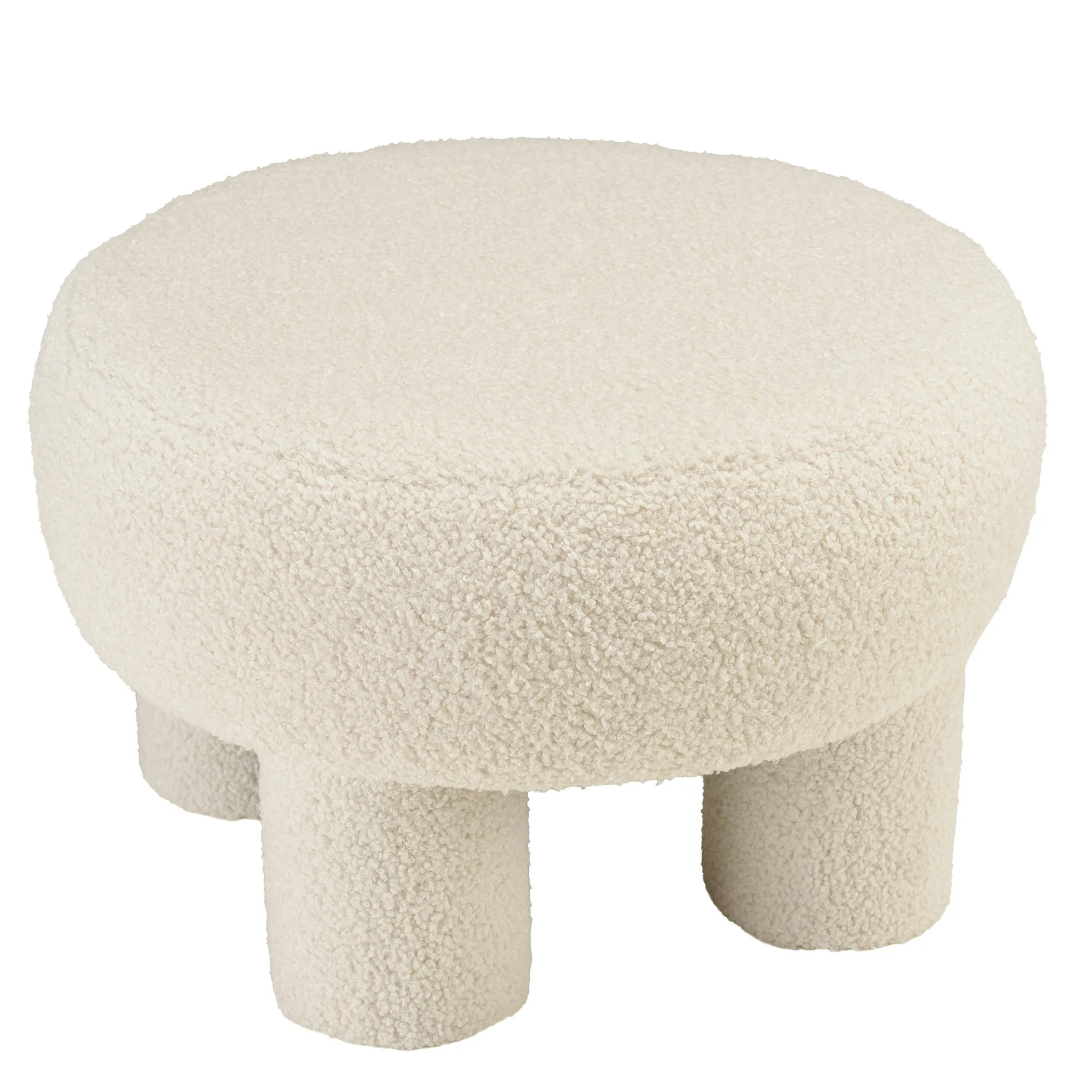 Pouf rond en tissu bouclette blanc CASTILLE