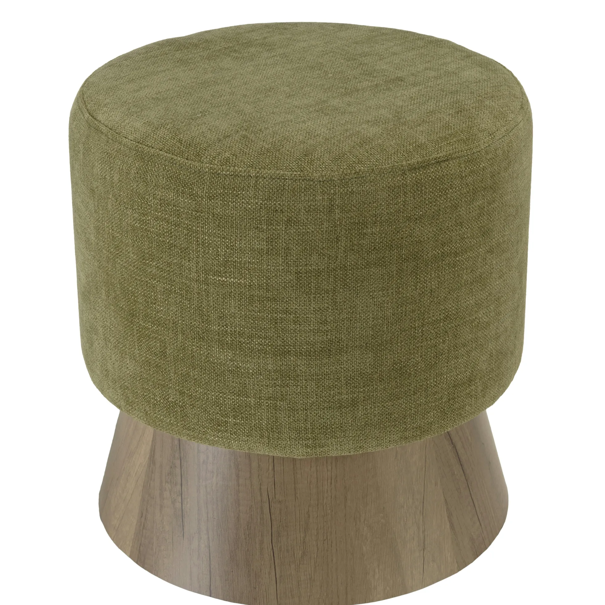 Pouf rond en tissu vert et pied boisCASTILLE