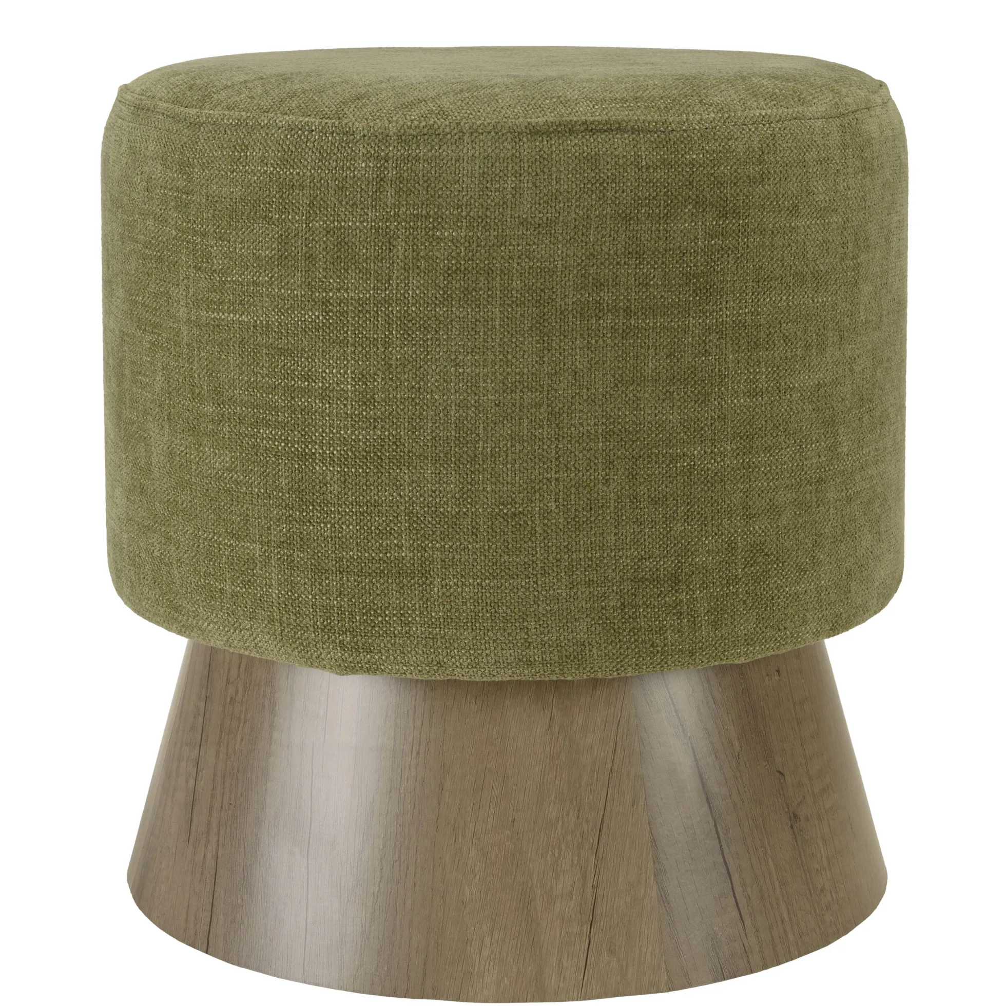 Pouf rond en tissu vert et pied boisCASTILLE