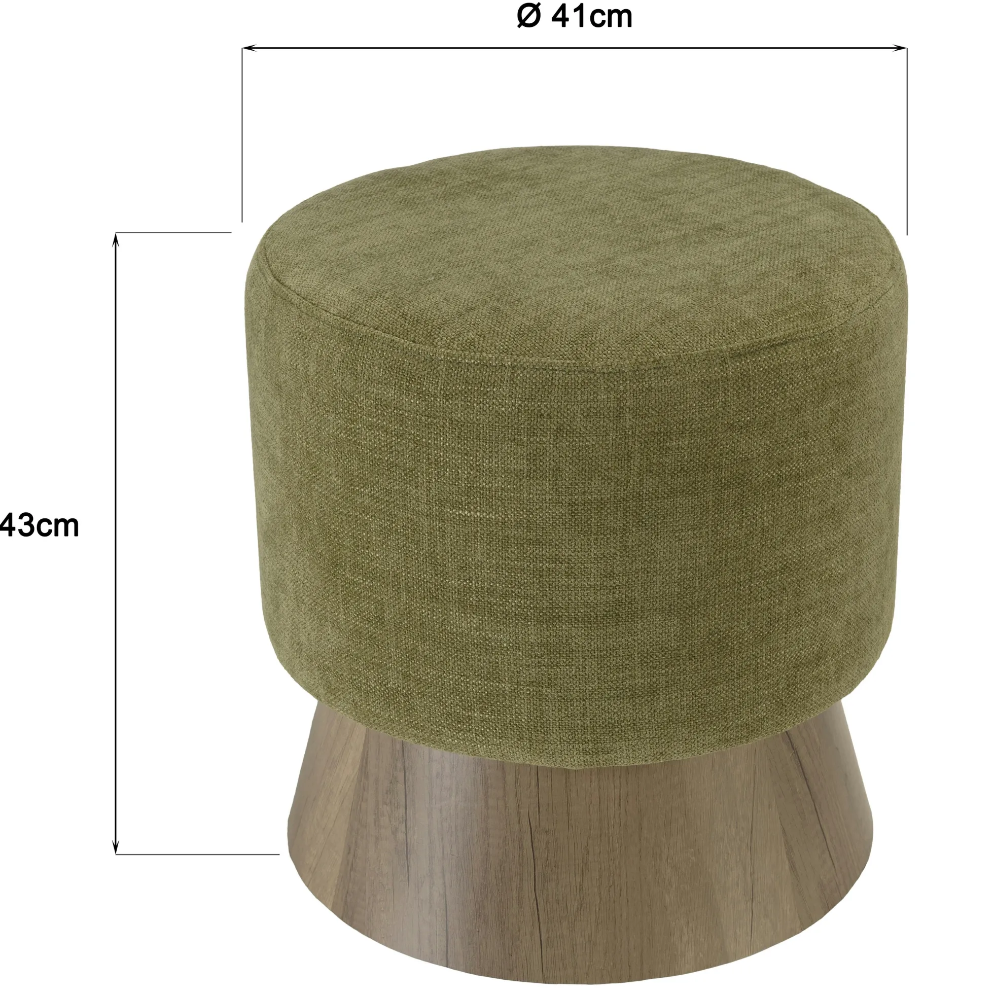 Pouf rond en tissu vert et pied boisCASTILLE