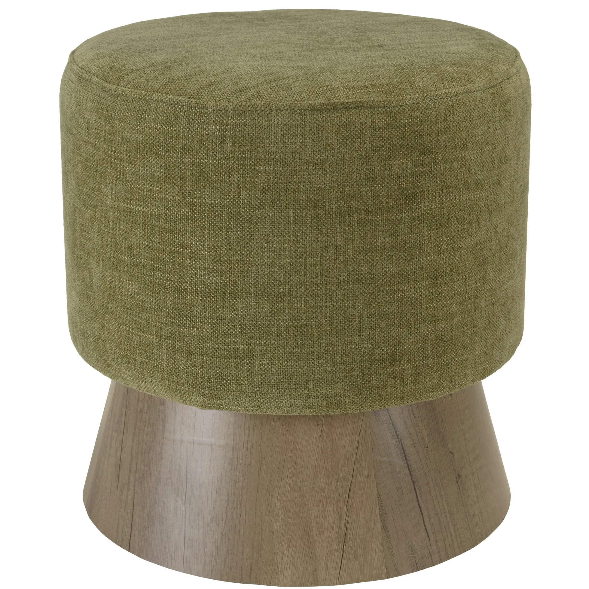 Pouf rond en tissu vert et pied boisCASTILLE