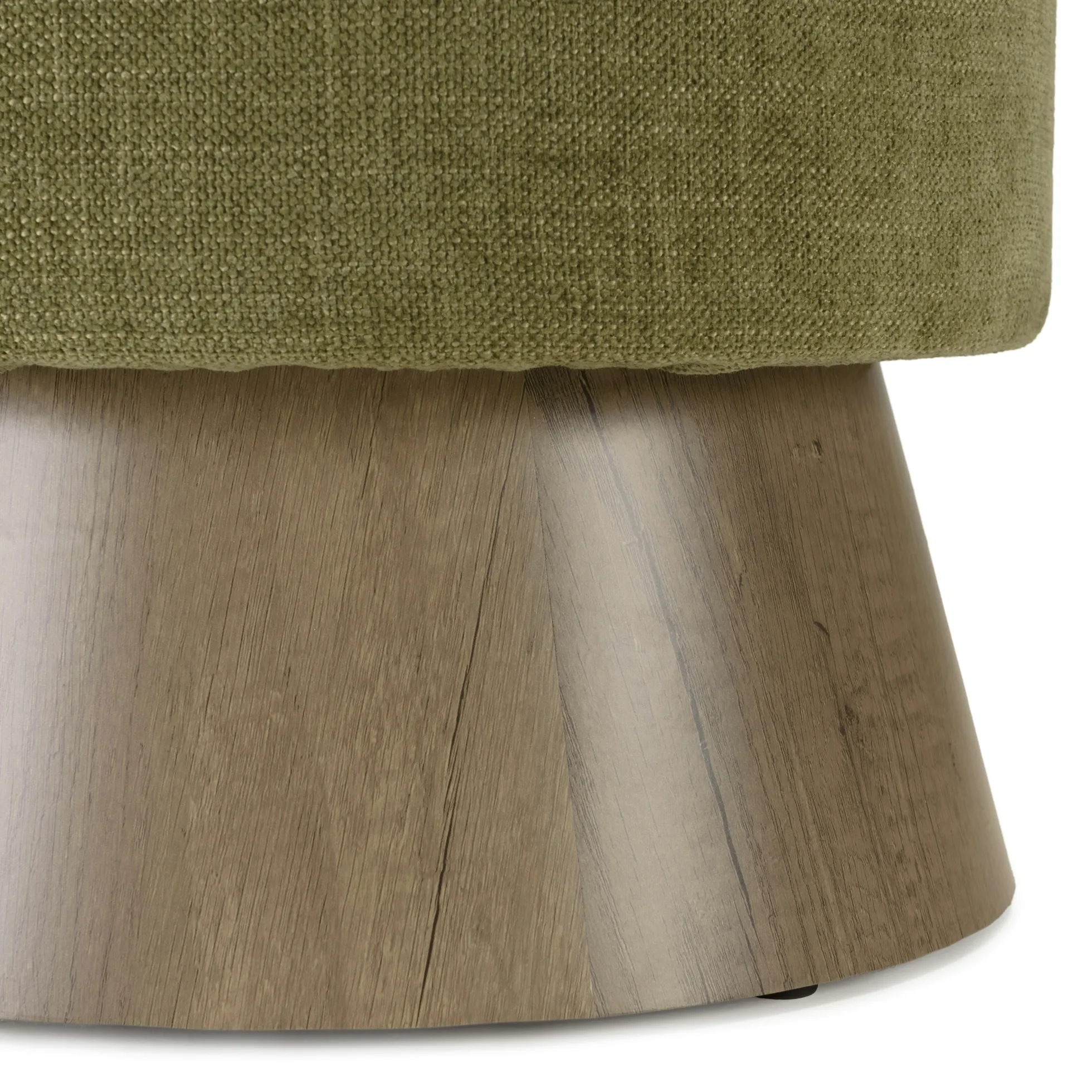 Pouf rond en tissu vert et pied boisCASTILLE