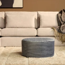 Pouf rond gris en velours côtelé RIVOLI