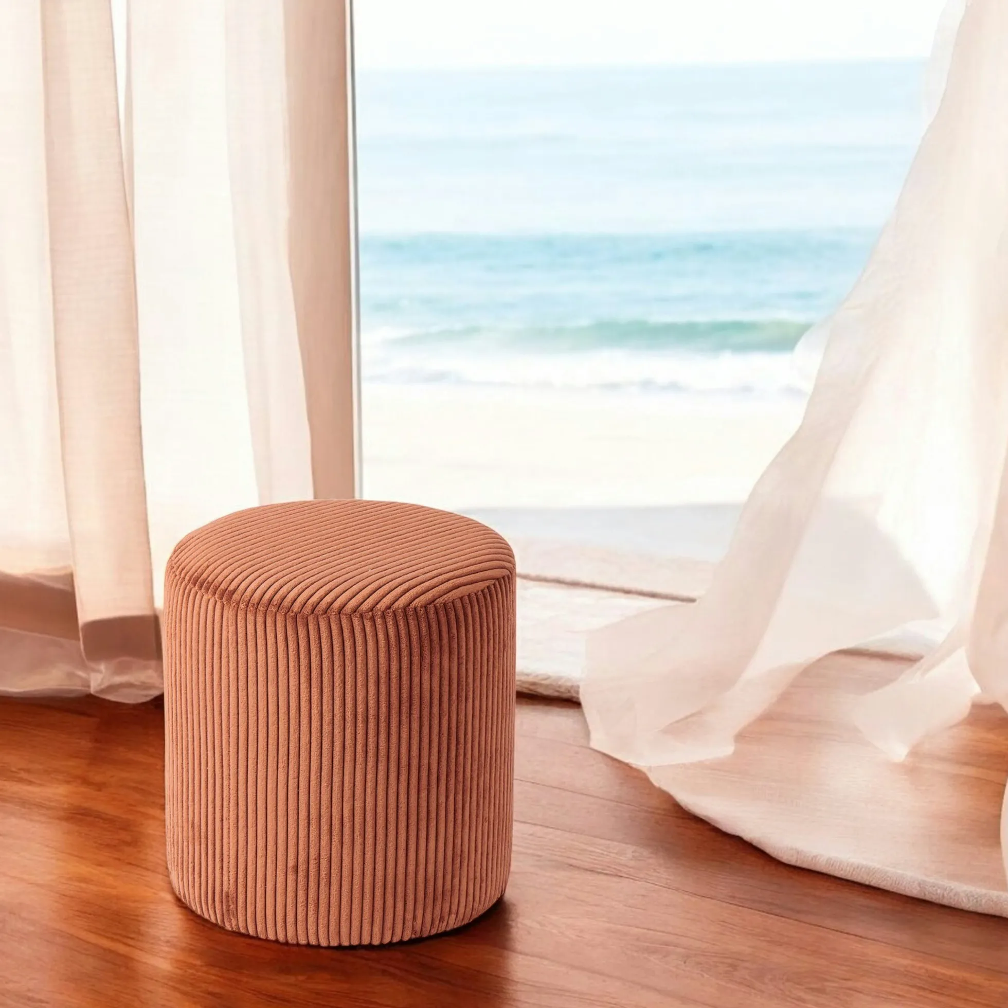 Pouf rond velours côtelé rouille (lot de 2) MALMOE