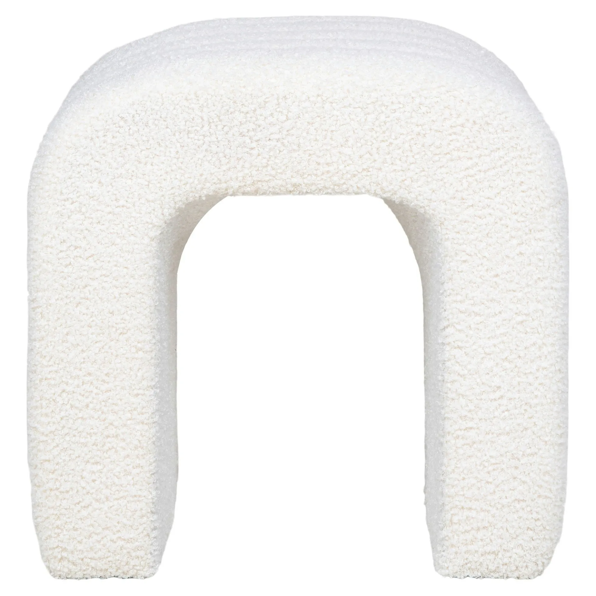Pouf tabouret design blanc, effet fourrure BRUGES