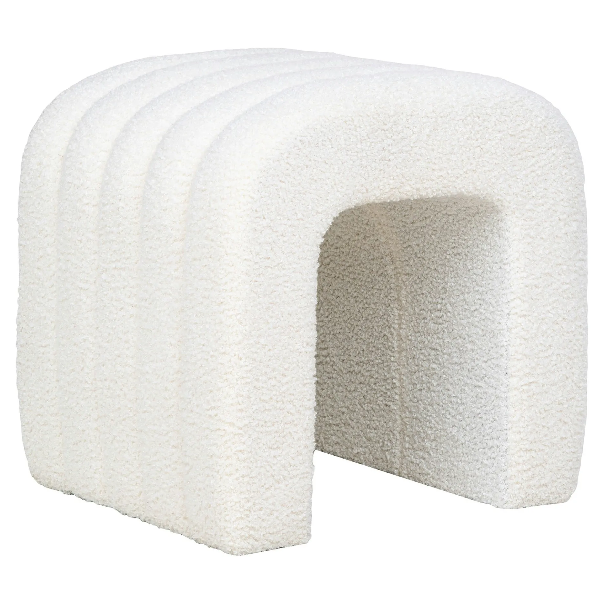 Pouf tabouret design blanc, effet fourrure BRUGES