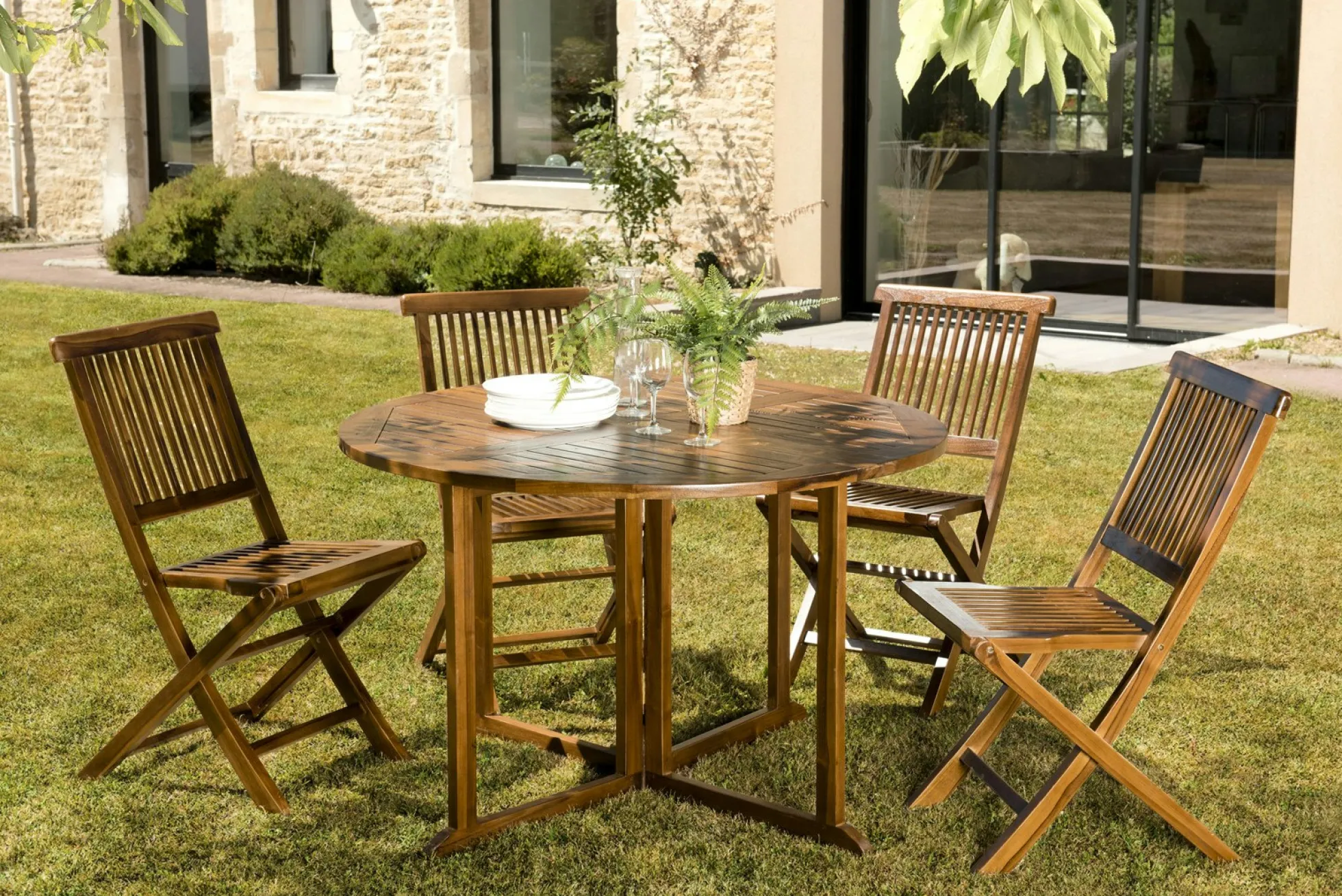 Salle à manger de jardin 4 personnes en teck massif MACAO