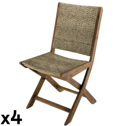 Salle à manger de jardin : 1 table acacia 220 cm, 4 chaises + 2 fauteuils BAHIA