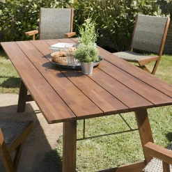 Salle à manger de jardin : 1 table acacia 220 cm, 4 chaises + 2 fauteuils BAHIA