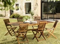 Salle à manger en teck massif pour extérieur table + 6 chaises MACAO
