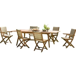 Salon de jardin BAHIA (1 table de jardin extensible 180x240, 4 chaises de jardin, 2 fauteuils de jardin pliants)