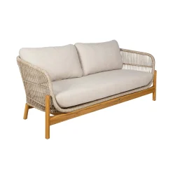 Salon de jardin en bois d'acacia et corde (1 canapé, 2 fauteuils, 1 table basse ronde) MENDOZA