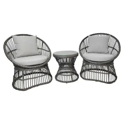 Salon de jardin en rotin synthétique gris (2 fauteuils et 1 petite table ronde) MENDOZA