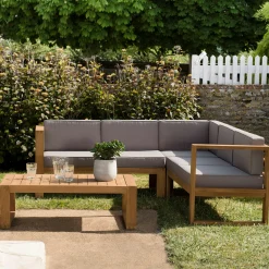 Salon de jardin en teck BERGEN (1 canapé d'angle 5 places, 1 table basse)