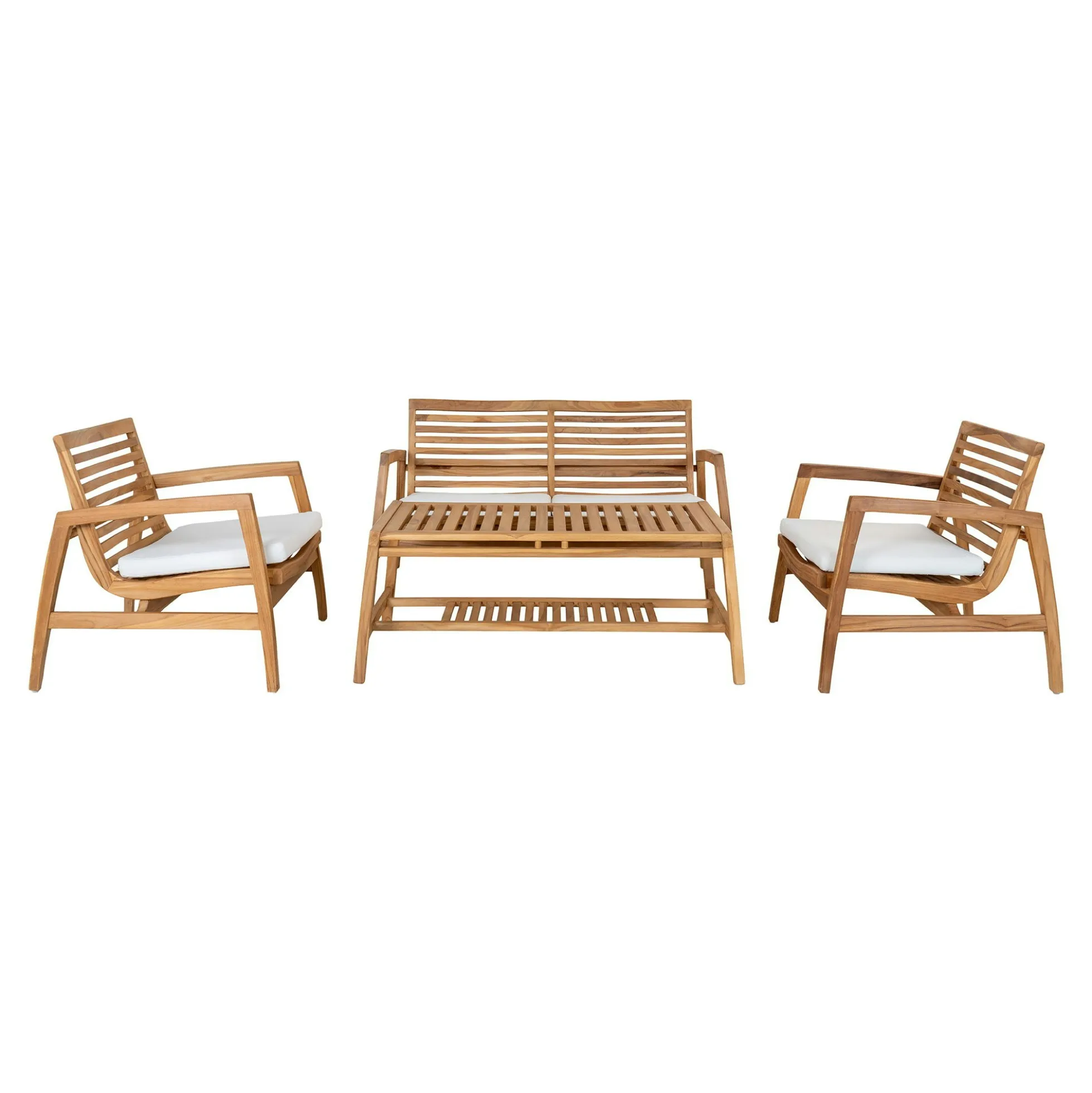 Salon de jardin en teck (1 canapé, 2 fauteuils, 1 table basse) MENDOZA