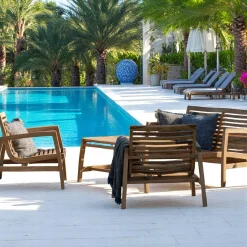 Salon de jardin en teck (1 canapé, 2 fauteuils, 1 table basse) MENDOZA