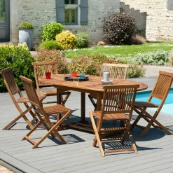 Salon de jardin en teck huilé Table ovale 120/180cm 6 chaises MACAO