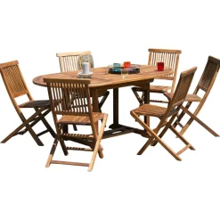 Salon de jardin en teck huilé Table ovale 120/180cm 6 chaises MACAO