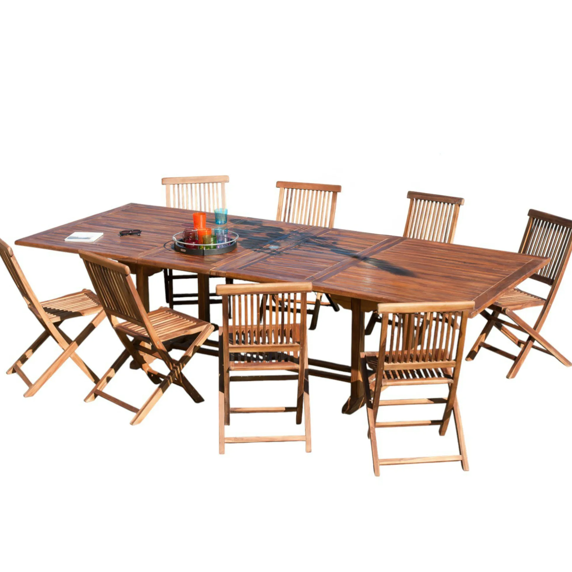 Salon de jardin en Teck massif huilé Table extensible 200/300x120x75cm + 8 ChaisesMACAO