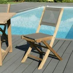 Salon de jardin en teck, 1 table carrée + 2 chaises pliantes SUMMER