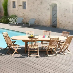 Salon de jardin en Teck table ovale 200/300cm 8 chaises SUMMER