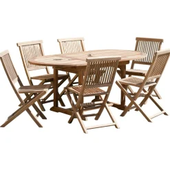 Salon de jardin en teck Table ovale 120/180 cm + 6 chaisespliantes SUMMER