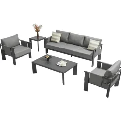 Salon de jardin 5 places complet en aluminium LIGO