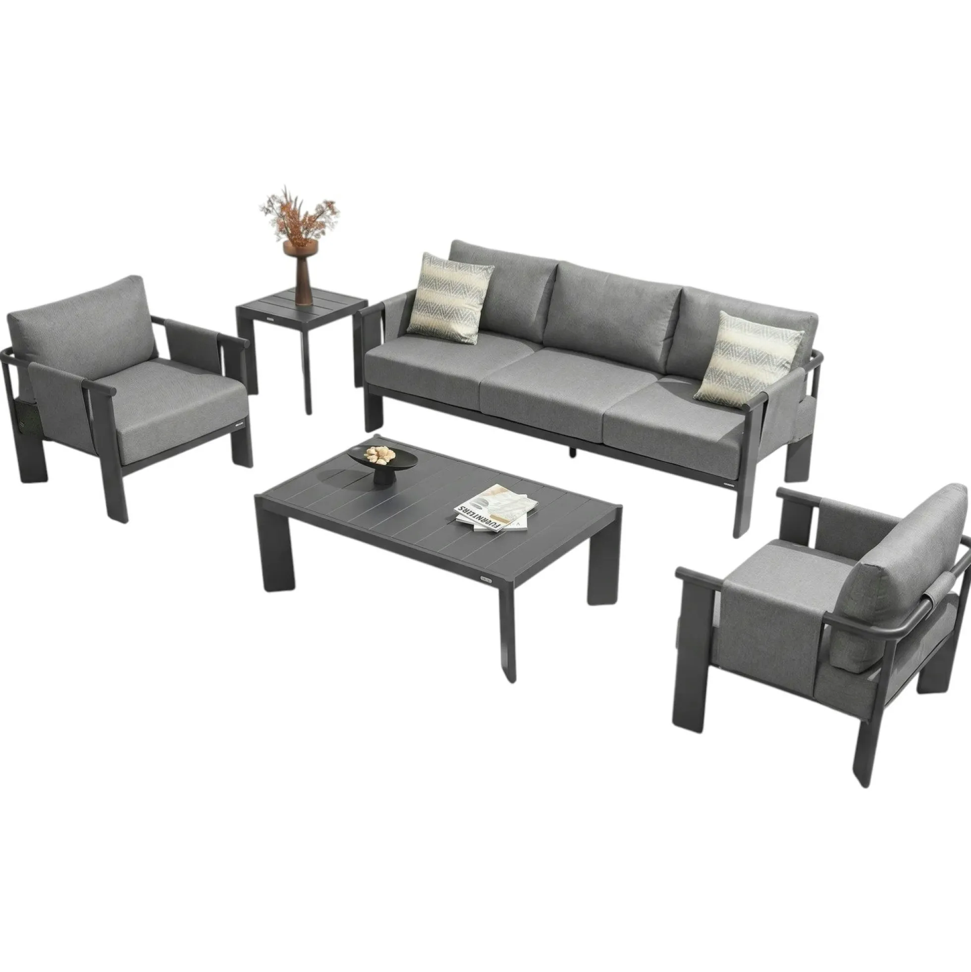 Salon de jardin 5 places complet en aluminium LIGO