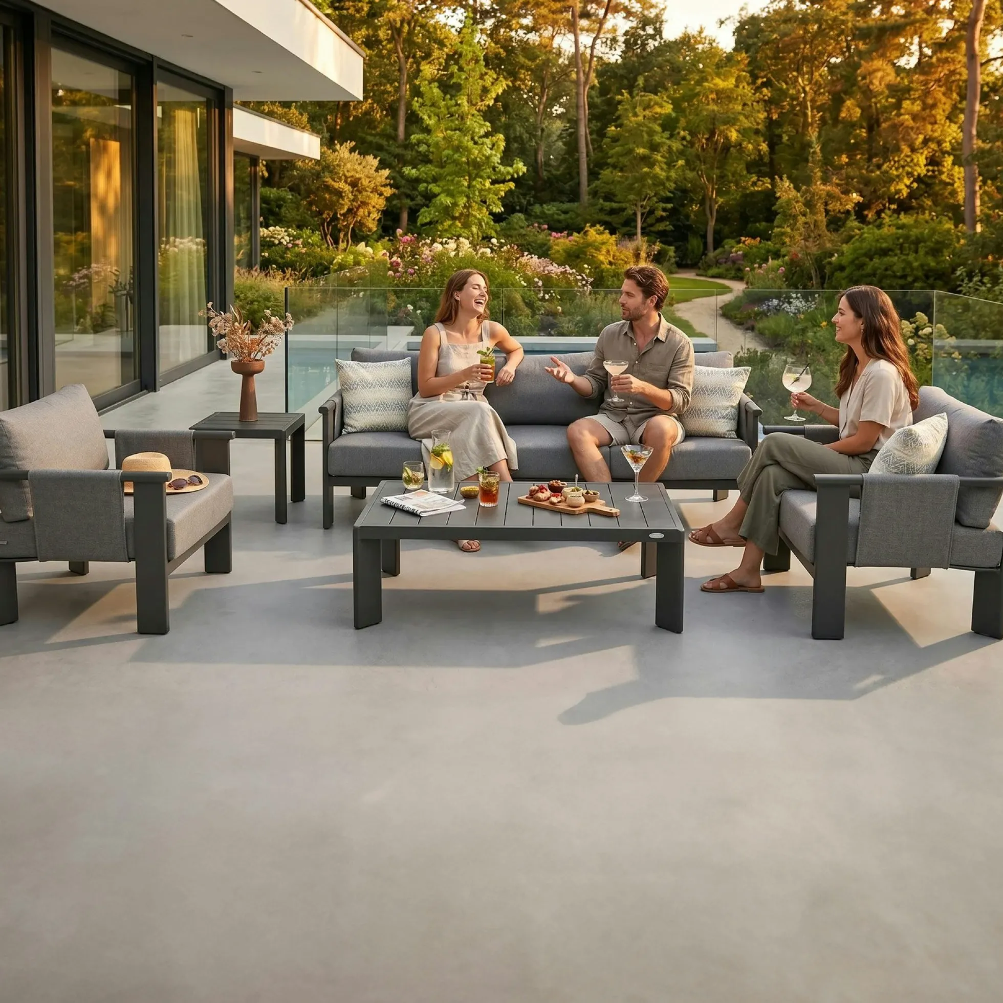 Salon de jardin 5 places complet en aluminium LIGO
