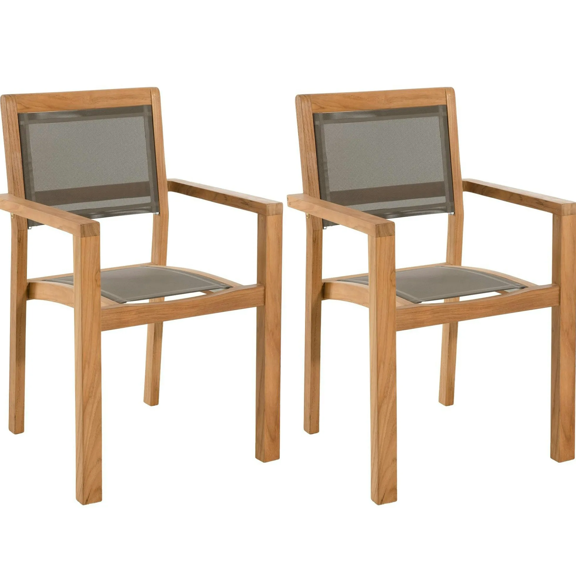 Salon de jardin 2 places en teck, 1 table + 2 fauteuils empilables SUMMER