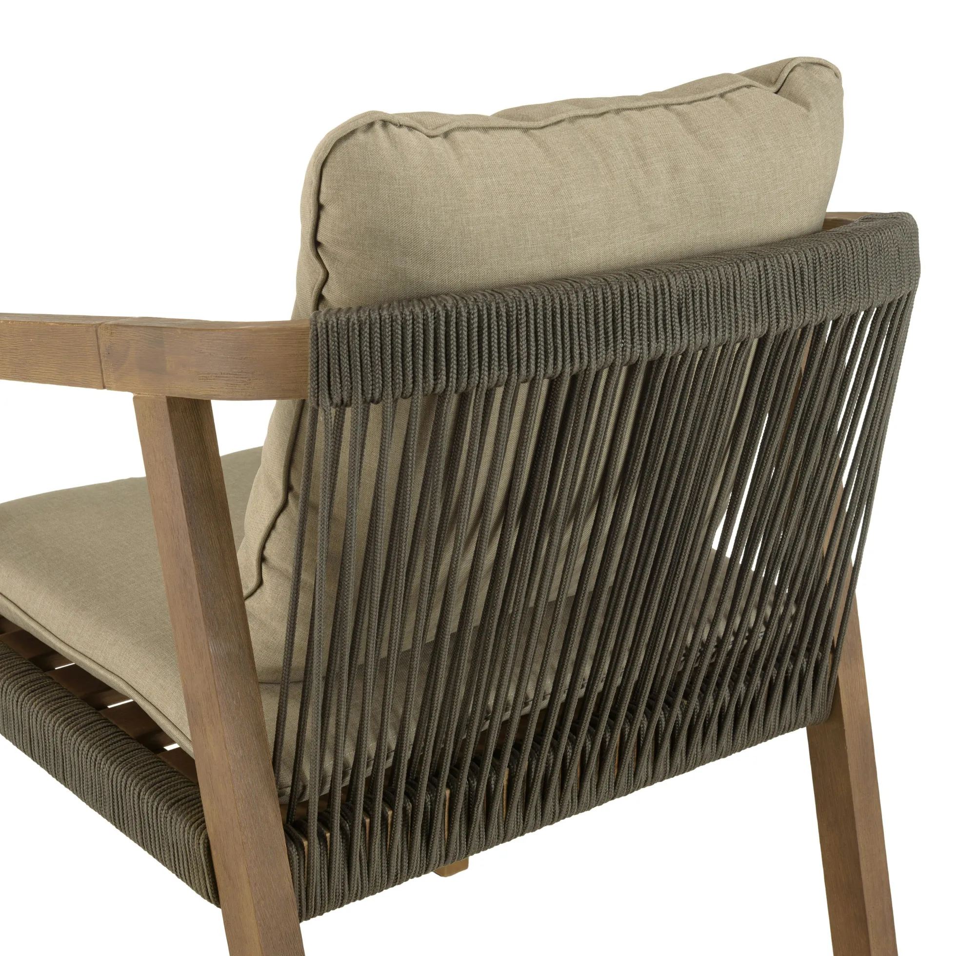 Salon de jardin table acacia et 6 fauteuils cordage vert avec coussins BAHIA