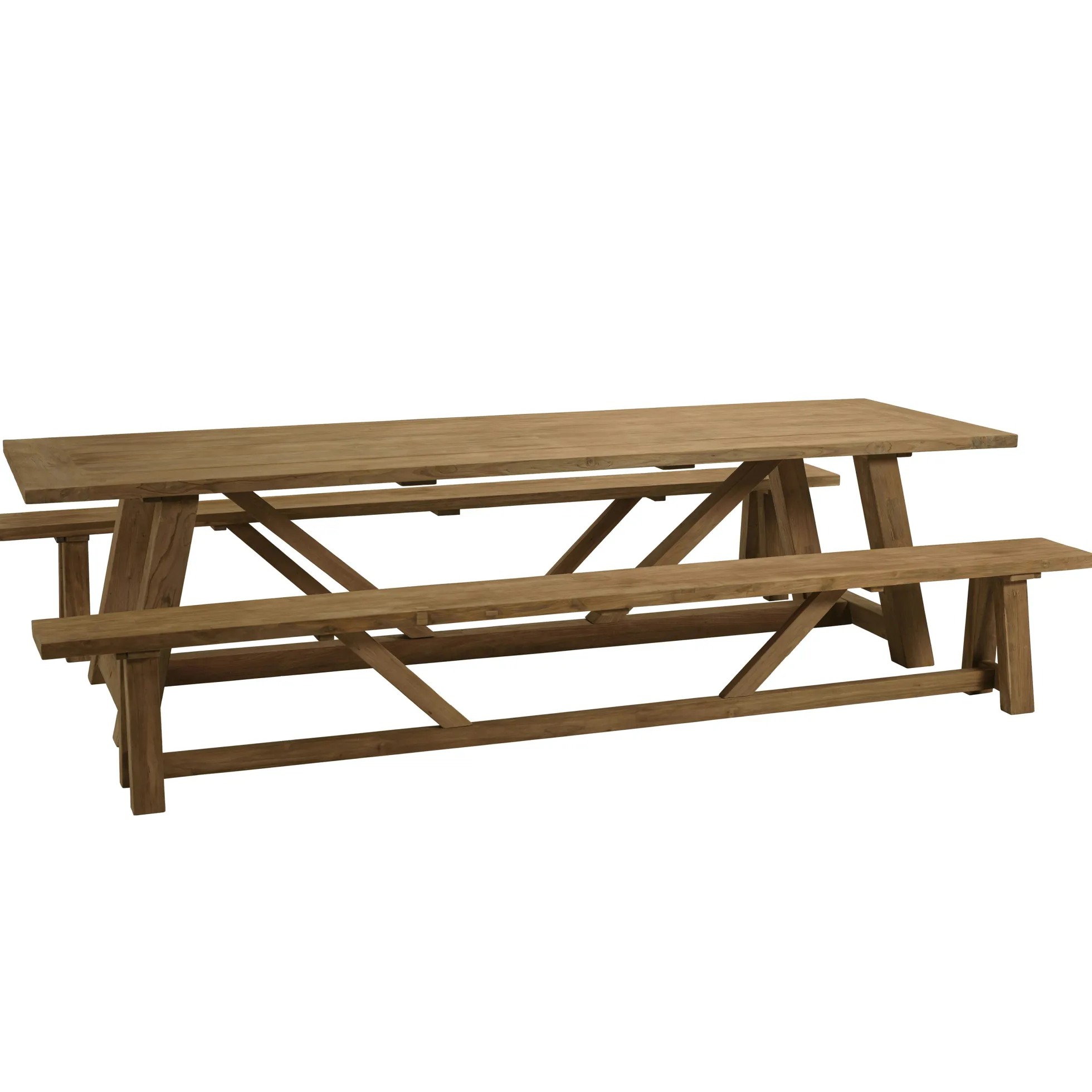 Salon de jardin 1 table et 2 bancs en bois de teck recyclé SANTO