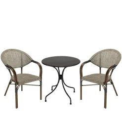 Salon de jardin table noire ronde D70 cm + 2 fauteuils bistrot tissu taupe GIJON