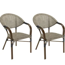 Salon de jardin table noire ronde D70 cm + 2 fauteuils bistrot tissu taupe GIJON