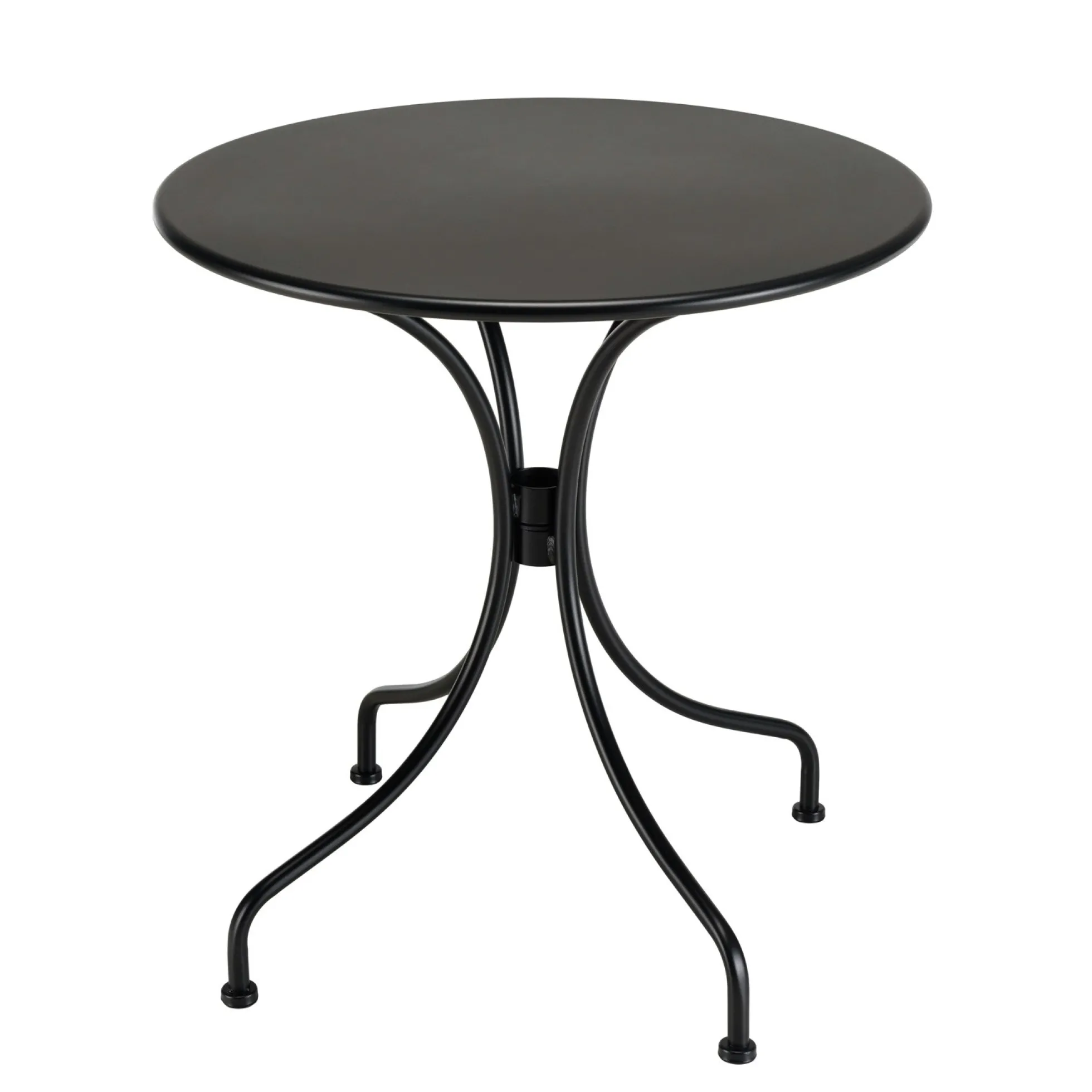 Salon de jardin table noire ronde D70 cm + 2 fauteuils bistrot tissu taupe GIJON