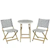 Salon de jardin table ronde + 2 chaises résine blanche tressée motifs bleus BISTROT