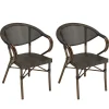 Salon de jardin table ronde noire D70 cm + 2 fauteuils bistrot tissu marron GIJON