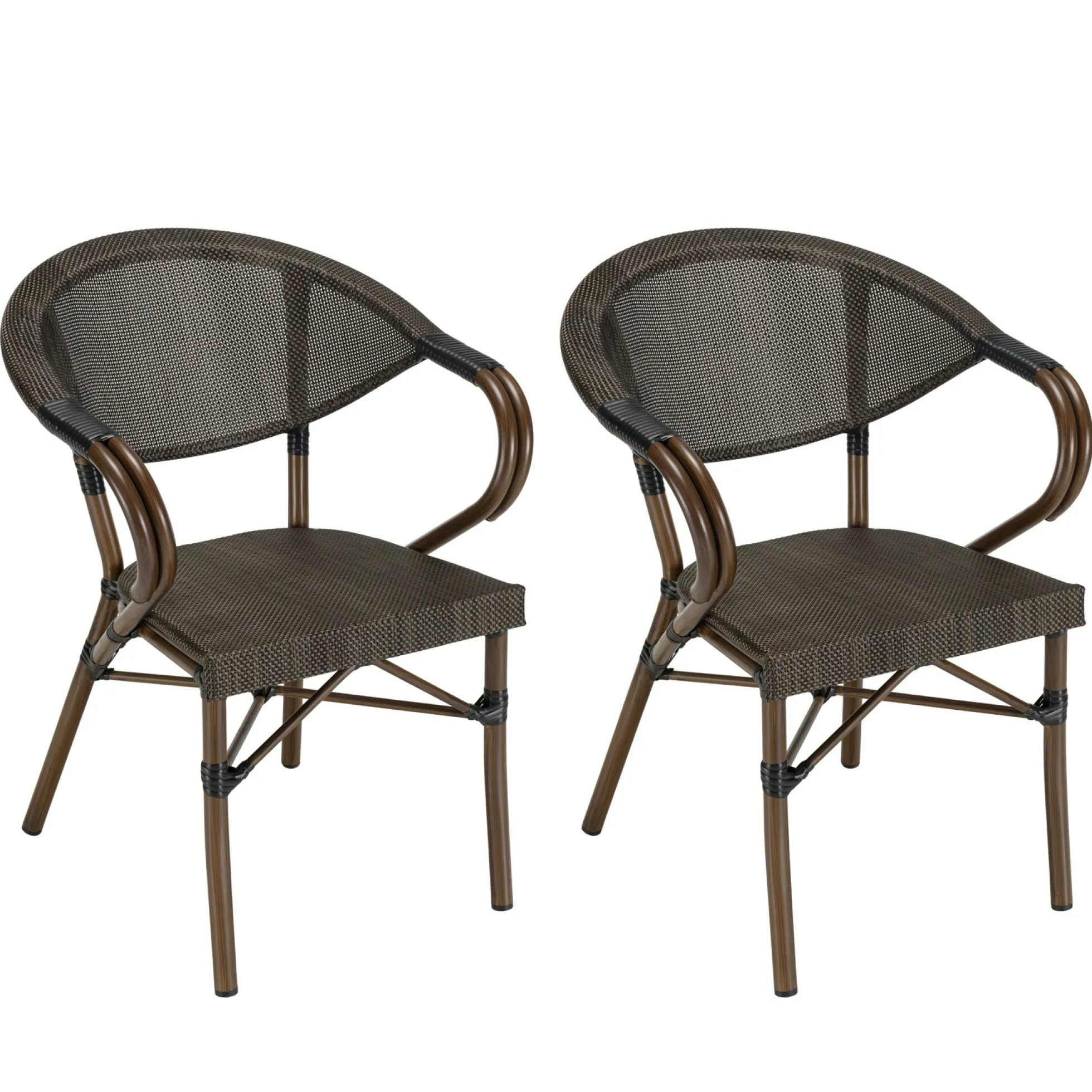 Salon de jardin table ronde noire D70 cm + 2 fauteuils bistrot tissu marron GIJON