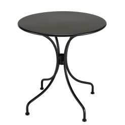 Salon de jardin table ronde noire D70 cm + 2 fauteuils bistrot tissu marron GIJON