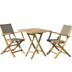 Salon de Jardin Table Teck 70x70cm + 2 Fauteuils pliants SUMMER ref. 30020810