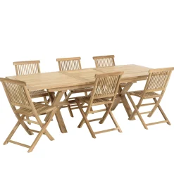 Salon de jardin teck brut table pieds en croix 180/240 + 6 chaises bord droit SUMMER