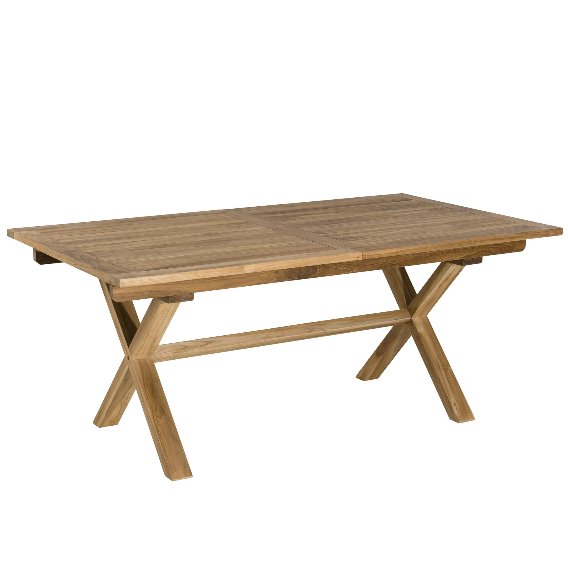 Salon de jardin teck brut table pieds en croix 180/240 + 6 chaises bord droit SUMMER