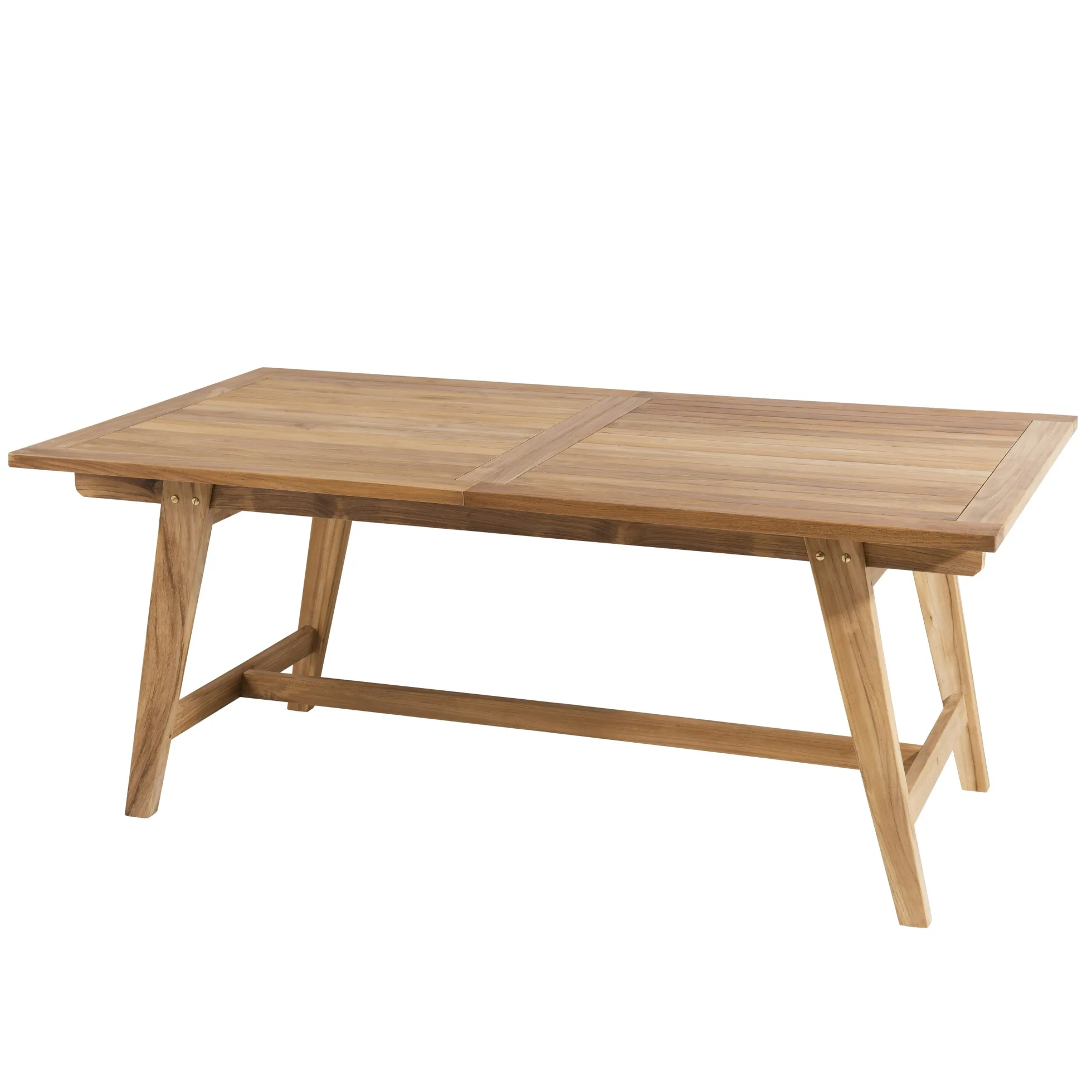 Salon de jardin teck brut table pieds tréteaux 180/240 + 6 chaises bord droit SUMMER
