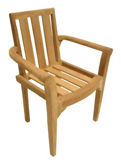 Salon de jardin teck brut table pieds tréteaux 180/240 + 6 fauteuils SUMMER