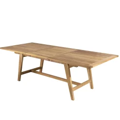 Salon de jardin teck brut table pieds tréteaux 180/240 + 6 fauteuils SUMMER