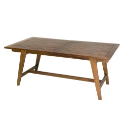 Salon de jardin teck huilé table pieds tréteaux 180/240 + 6 fauteuils MACAO