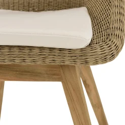Salon de jardin teck naturel 1 table pieds en V 220 cm + 6 chaises arrondies résine tressée MANY