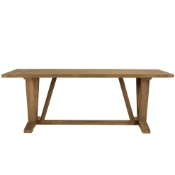 Salon de jardin teck naturel 1 table pieds en V 220 cm + 6 chaises arrondies résine tressée MANY