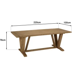 Salon de jardin teck naturel 1 table pieds en V 220 cm + 6 chaises arrondies résine tressée MANY