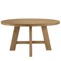 Salon de jardin teck naturel 1 table ronde 150 cm + 6 chaises arrondies résine tressée MANY